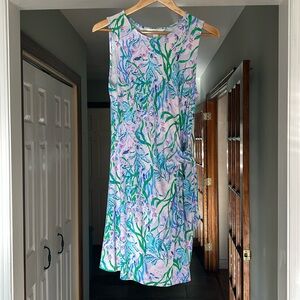 Lilly Pulitzer Sleeveless Round Neck Rayon Waist Tie Mini Dress Sz M Print